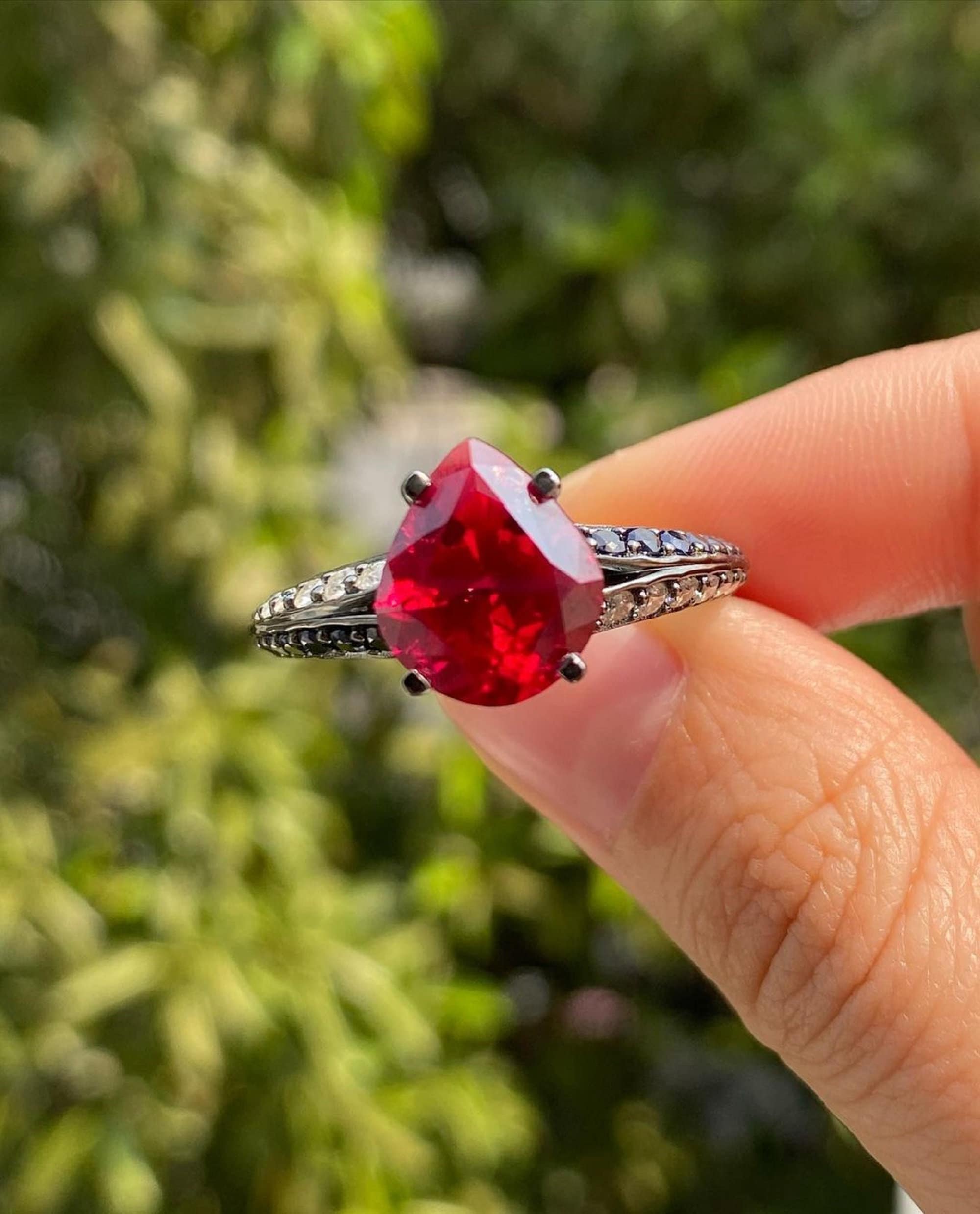 LARGE BRIGHT RED Unheated Ruby Diamond Ring No Heat Ruby Ring Ruby - Ruby  Lane