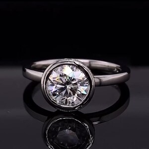 3 CT Round Moissanite Ring: Bezel Setting, Solid Gold Engagement Ring