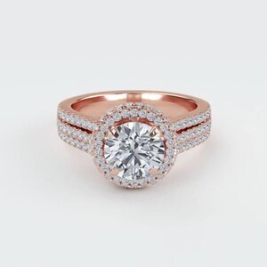 Ice Crushed 3 CT Moissanite Ring: 14K Rose Gold Engagement Ring