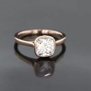 3 CT Cushion Cut Moissanite Ring: Unique Prong Setting, 14K Rose Gold
