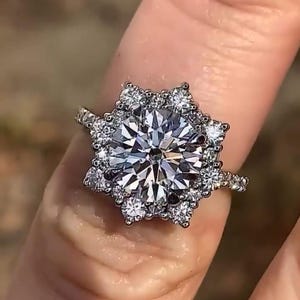 Art Deco 3CT Round Moissanite Ring: 10K White Gold Engagement Wedding Ring