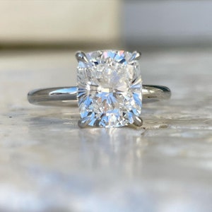 3 CT Cushion Cut Moissanite Diamond Engagement Ring: 10K White Gold Bridal Ring
