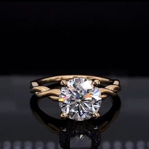 3 CT Round Moissanite Ring: Twisted Band, Solid Gold Engagement Ring