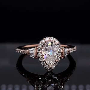3 CT Pear Cut Moissanite Ring: 14K Rose Gold Bridal Engagement Ring