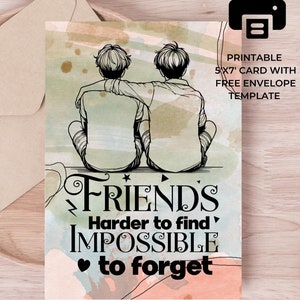 Tarjetas de felicitación imprimibles para la amistad de un chico, tarjeta para la despedida de soltero, tarjeta para un novio, tarjeta de despedida para un amigo varón, tarjeta de 5 x 7 con sobre