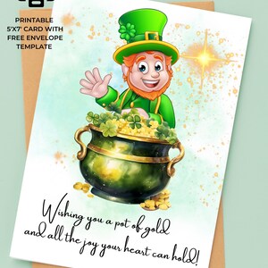 Moderne St. Patrick's Day Karte für Familie und Freunde Kleeblatt, irische Karte für St. Paddy's Day Greeting Card Good Luck Printable 5 x 7 in. Card