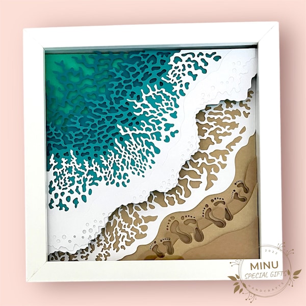 Family footprints 3D shadow box for beach lovers gift for any occasion beach scene wall decor for beach house decor for sea cottage wallart