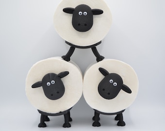 Shawn - Juego de 3 soportes para papel higiénico, diseño de oveja, decoración de baño, color negro, soporte para rollo de repuesto, edición de EE. UU.