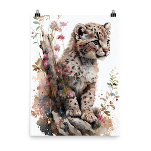 Cute Baby Snow Leopard Watercolor Print | Baby Nursery | Wall Art | Home Decor | Gift for Childs Bedroom