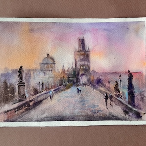 Watercolor architectural sketch/Czech style building/Old City Painting original