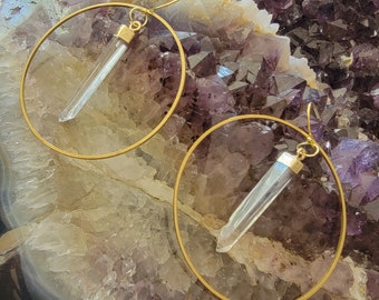 Brass Hoop Crystal Earrings