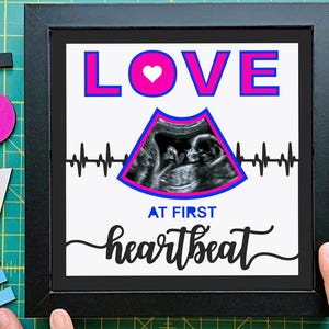 Cadre photo échographie bébé, boîte d'ombre pour faire-part de bébé, laser, SVG, coup de foudre