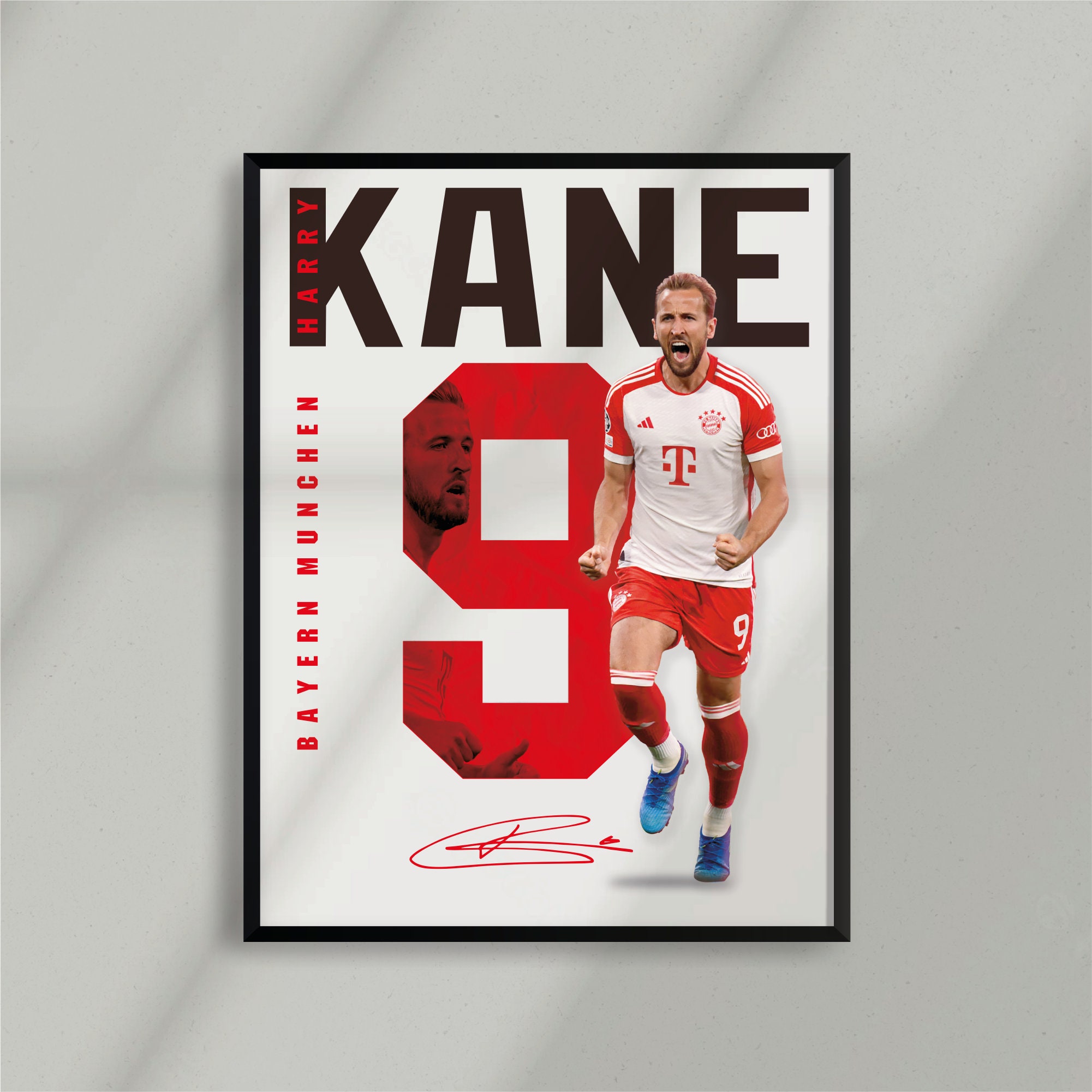 Framed Harry Kane England National Team Autographed 2022-23 Red