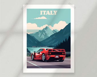 Poster Ferrari - Dolomites Come Lake Italy - Montagnes - Hot Rod - Poster - Poster Nature minimaliste - Impression de voyage - Art mural nature