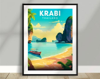 Plage de Krabi - Thaïlande - paysage - poster - poster nature minimaliste - impression de voyage - oeuvre d'art murale nature