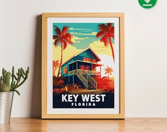 Key West - Florida - Beach - Cabin - Ocean - National Park Poster - Minimalist Nature Poster - Travel Print - Wall Art