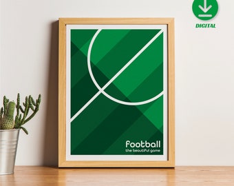 Football - Soccer - Pitch - Field - Poster, Wall Art, home decoration - Man Cave - Mimimalist Flat Vector Art
