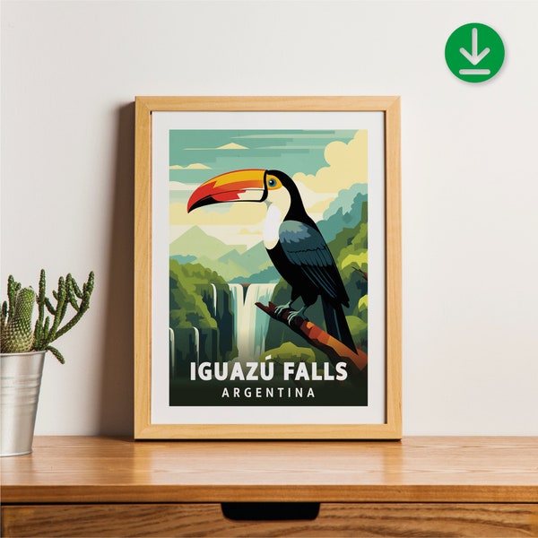 Waterfalls Iguazu Brazil Argentina - Tucan - Landscape - Minimalist Nature Poster - Travel Print - Wall Art ( 2 versions )
