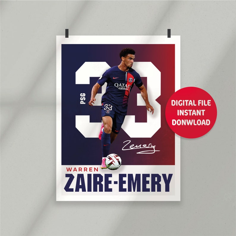 Sport Design Warren Zaïre-Emery PSG Paris les Bleus France Poster 2 designs inclus image 5