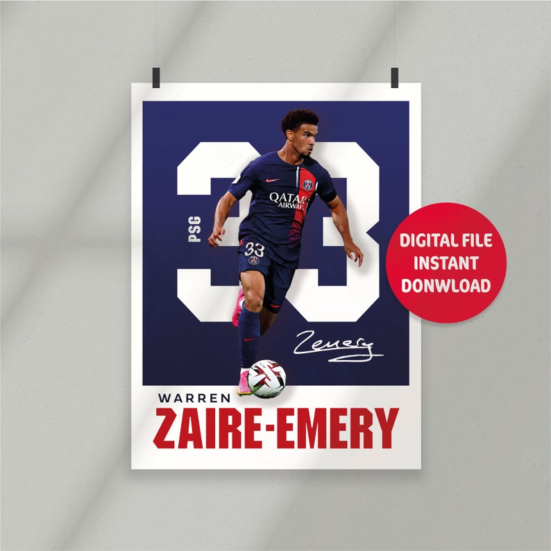 Sport Design Warren Zaïre-Emery PSG Paris les Bleus France Poster 2 designs inclus image 4