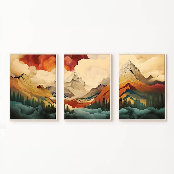 Colourful Mountain Landscape Set of 3 Art Prints | Abstract Printable Wall Art | Minimalist Decor | Instant Download | Modern Home Decor