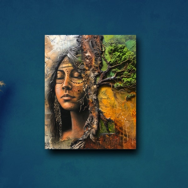 Earth Goddess Gaia Print - Divine Feminine Tree of Life Digital Art, Mystical Expressionist Art, Mother Nature Gift