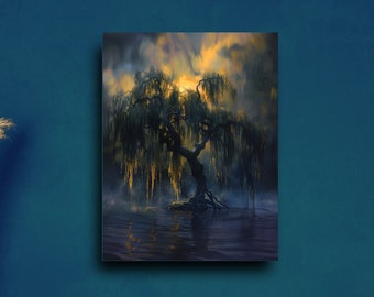 Weeping Willow Tree Moonlight Painting - Moody Dark Academia Digital Art, Perfect for Gothic Decor or Anniversary Gift