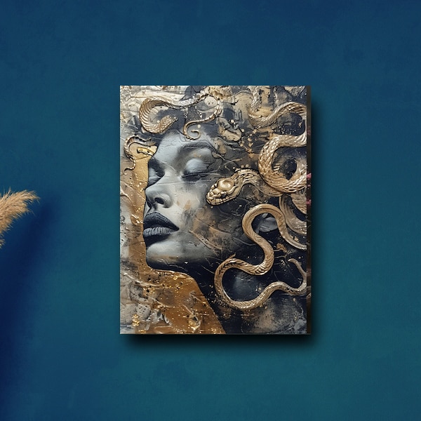 Ancient Greek Goddess Medusa Digital Art Print - Divine Feminine Abstract Acrylic Painting, Mystical Gift Ideas