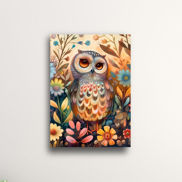 Woodland Critters Sensory Painting - Whimsical Owl Digital Artwork, Enchanted Forest Nursery Decor, Baby Shower Gift