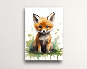 Enchanted Forest Fox Art |  Woodland Creatures Watercolor Painting for DIY Wall Decoration | Digital Artwork
