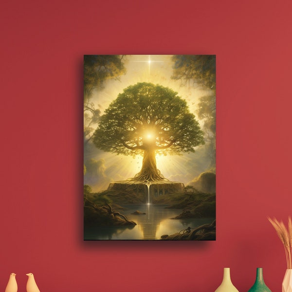 Bodhi Tree of Life Yoga Art - Contemporary Buddhism Digital Artwork, Peaceful Wall Decor for Meditation, Spiritual Gift