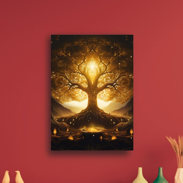 Bodhi Tree of Life Yoga Art - Contemporary Buddhism Digital Artwork, Peaceful Wall Decor for Meditation, Spiritual Gift