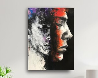 Abstract Face Digital Art Print - Expressionism & Figurative Oil Pastel Drawing - Contemporary Mental Health Poster