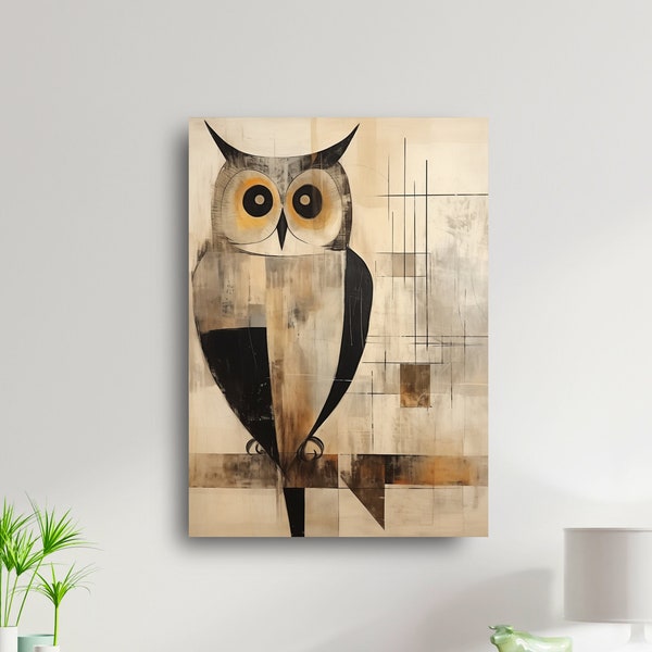 Abstract Owl Artwork - Modern Digital Download, Woodland Forest Animal Painting,  Perfect Gift for Bird Enthusiasts