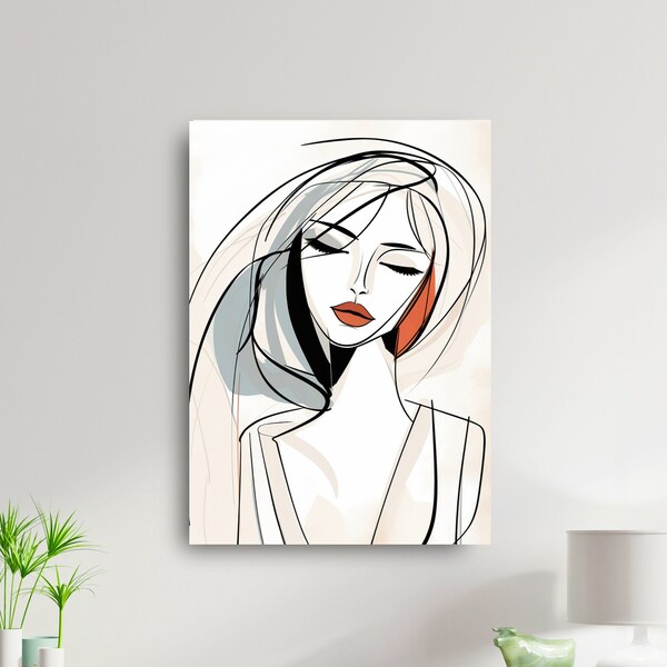 Beautiful Woman Line Art Painting - Minimalistic Digital Artwork, Boho Chic Wall Decor, Modern Contemporary Gift Ideas