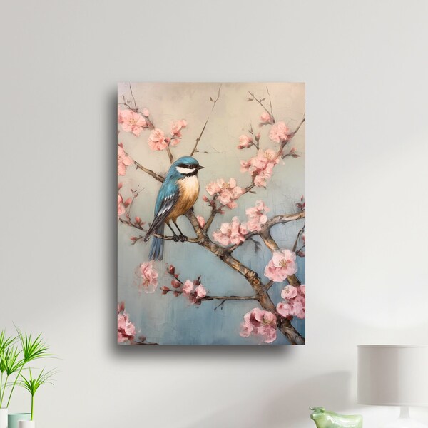 French Country Floral Digital Print - Antique Cherry Blossom Oil Painting, Shabby Chic Boho Wall Art for DIY Decor