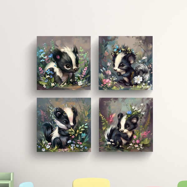 Woodland Animals Sensory Painting - Infant Montessori Art for Nursery Decor, Adorable Skunk Digital Print Set for Kids