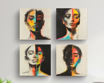 Abstract Face Digital Art Print Set - Expressionism & Figurative Oil Pastel Drawing - Contemporary Mental Health Posters