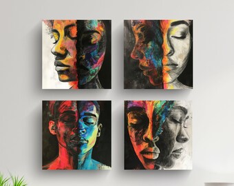 Abstract Face Digital Art Print Set - Expressionism & Figurative Oil Pastel Drawing - Contemporary Mental Health Posters