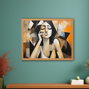 Cubist Abstract Portrait Print— Geometric Modernist Figure Art, Mid-Century Inspired Digital Wall Decor for Contemporary Interiors
