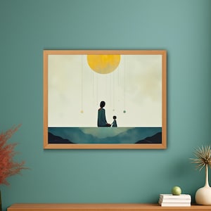 Inner Child Emotional Wall Art— Abstract Mother & Child Digital Print, Healing Minimalist Figure for Therapy-Inspired Decor