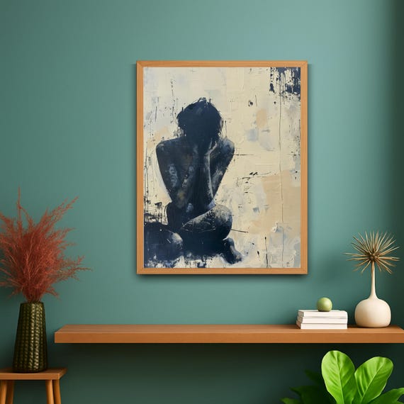 Faceless Emotional Wall Art— Moody Abstract Figure Print for Introspective Decor, Modern Minimalist Walls & Quiet Reflection