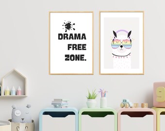 Drama Free Zone Print, Monochrome Print, Kids Nursery Quote,Playroom Art, Kids Wall Art, Instant Download,Digital Print,Kids Quote Print