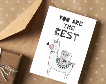 You Are The Best, Printable Birthday Card, kids birthday, digital birthday cards, printable card, cute alpacha, instant download, printable