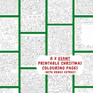 8 Pósters para colorear imprimibles de NAVIDAD GIGANTE. Dibujos para colorear para niños. Descarga imprimible. Descarga instantánea. ¡Colorear para la imaginación!