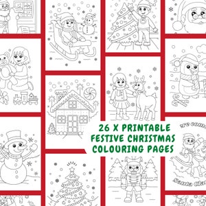 26 fun & festive Printable CHRISTMAS Colouring Pages For Kids. (Printable, PDF download). Colouring for imagination and play!