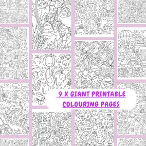 9 GIANT Printable Colouring Posters. Downloadable Coloring Pages for kids. Printable Download. Instant Download. Colouring for imagination!