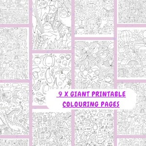 9 GIANT Printable Colouring Posters. Downloadable Coloring Pages for kids. Printable Download. Instant Download. Colouring for imagination!