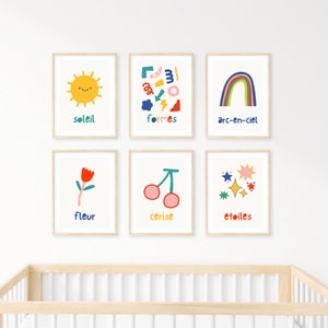 Set of 11 Bright Nursery Prints, Colourful Printable Art, Instant Download, Nursery Decor, Colorful Kids Poster, Digital Print, French Words