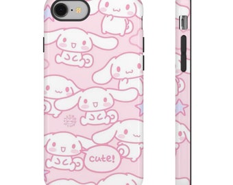 Rosa süße Kawaii entzückende weiße Häschen-Hund Tough Phone Hüllen - IPhone und Samsung